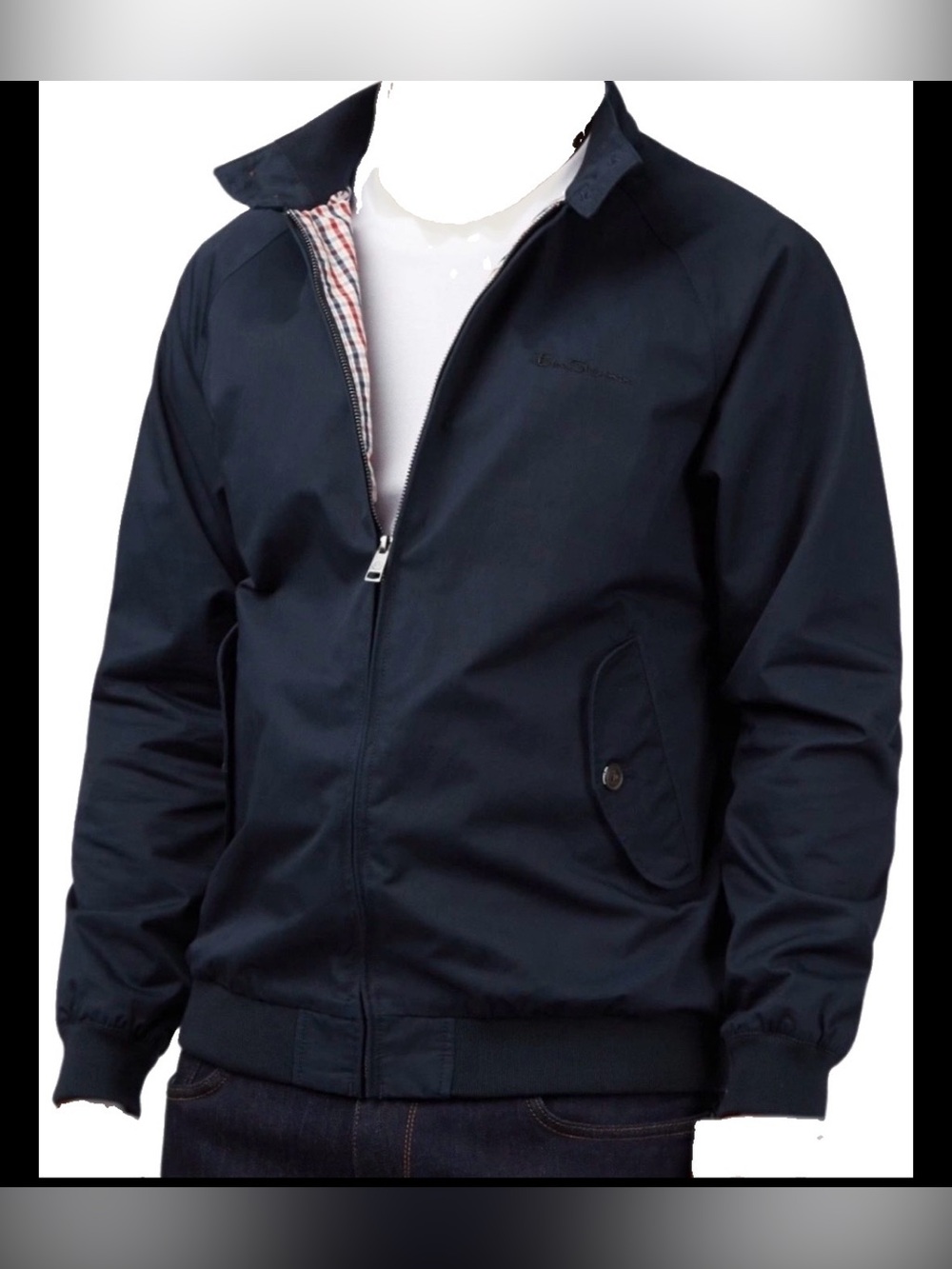 Ben Sherman Mens Harrington Jacket Retro Bomber Coat Mod Skin Scooter Navy Blue